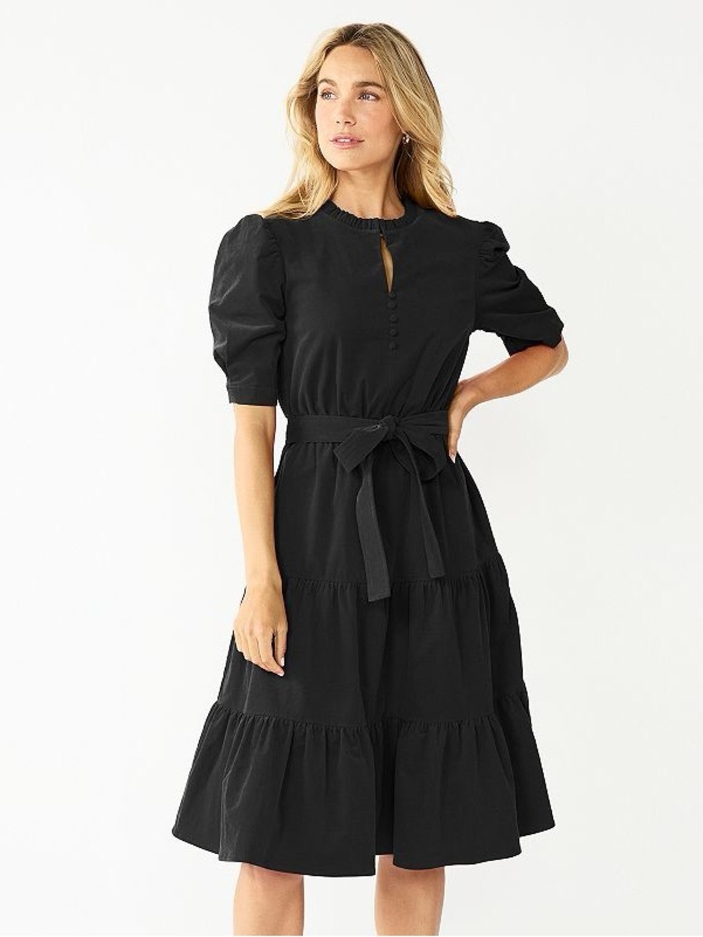 Women's DRAPER JAMES RSVP™ Short Sleeve Tiered Dress Black Velvet L